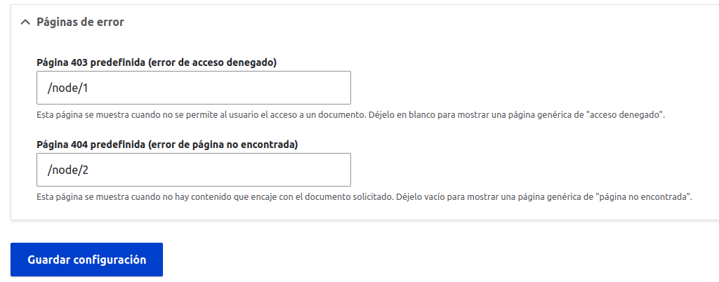Configurar página de error