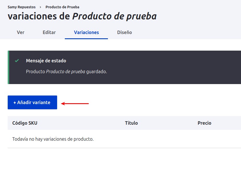 Imagen que muestra el listado de variantes del producto.
