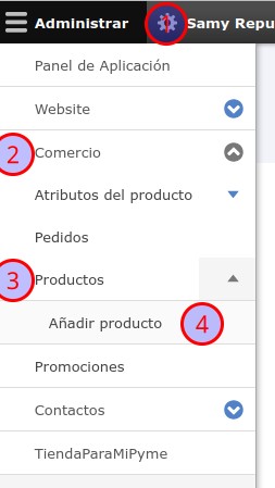 Imagen que muestra la ruta en el menú para añadir producto