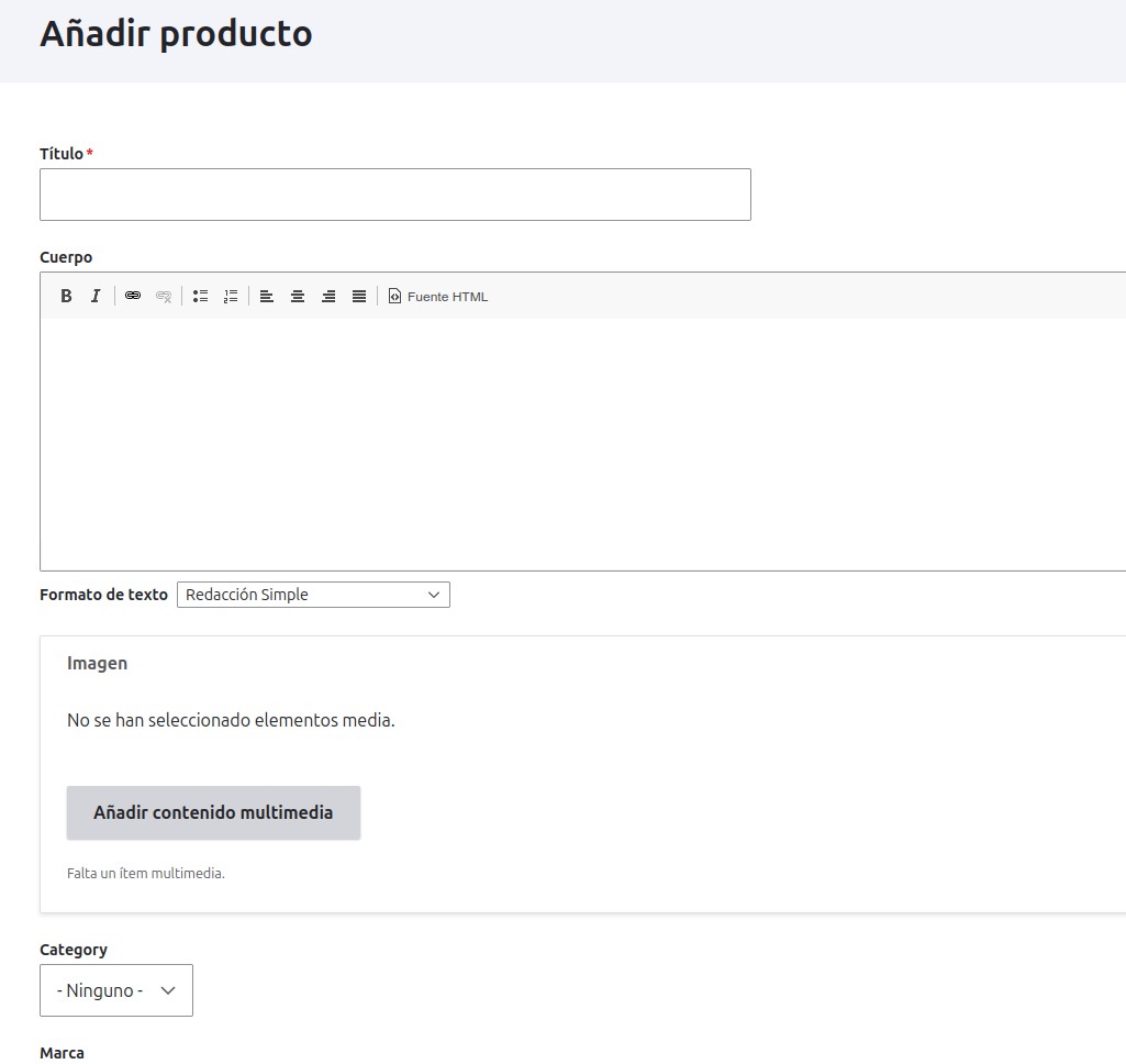 Imagen del formulario para añadir productos