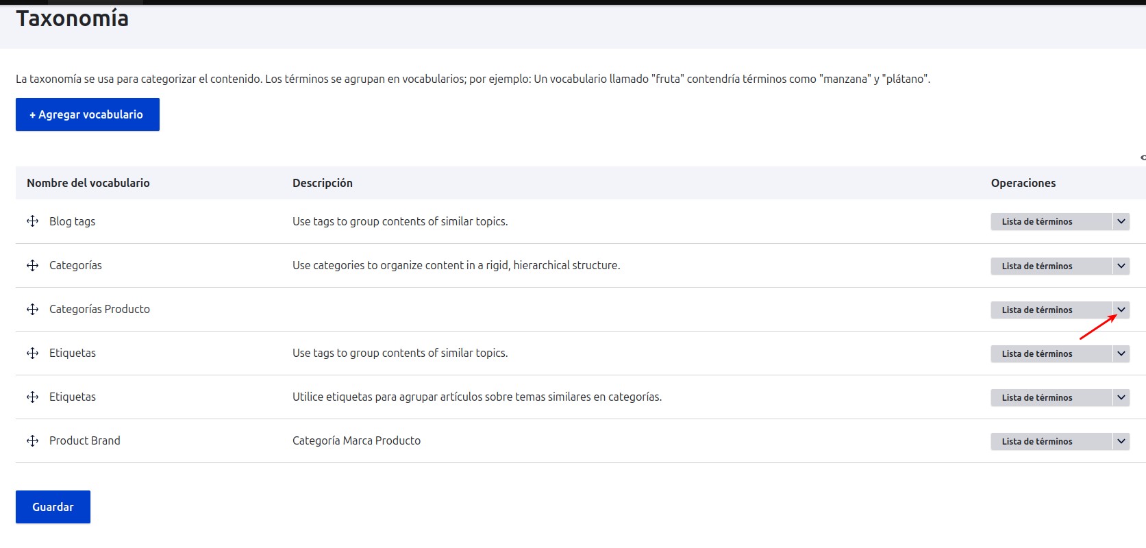 Listado de vocabularios