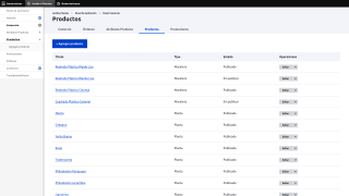 Captura de pantalla página listado de productos